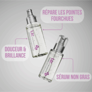 Deux flacons de Sérum F1 100 ml avec un texte en français soulignant ses bienfaits lissants et non gras. Dahlia Color Professionnel