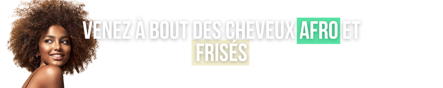 Femme souriante aux cheveux afro bouclés à côté d'un texte français sur la gestion des cheveux afro et crépus. Dahlia Color Professionnel